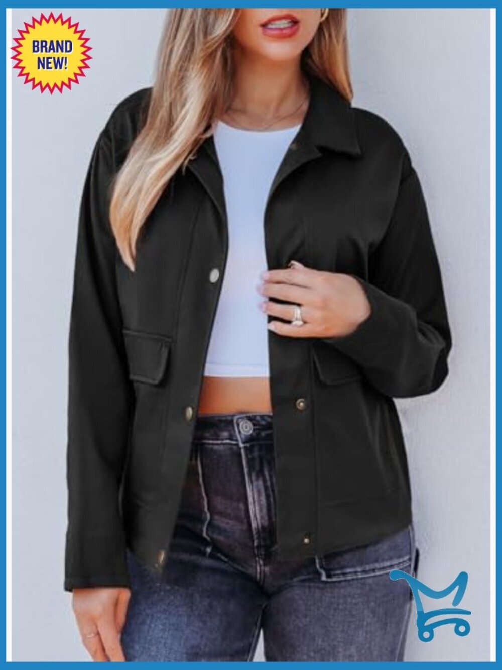 Lightweight Cropped Button Down Shacket with Pockets - Picture 2 of 7
